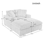 Chaise longue de 53,5 po avec pieds en bois massif et coussins confortables