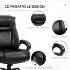 Fauteuil de bureau exécutif avec siège large, chaise de bureau d'ordinateur à dossier haut, hauteur réglable et roulettes pivotantes