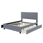 Lit Plateforme Queen Size en Velours avec 1 Lit Gigogne Twin XL, Cadre de Lit Rembourré et 2 Tiroirs de Rangement, Aucun Sommier Tapissier Requis