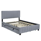 Lit Plateforme Queen Size en Velours avec 1 Lit Gigogne Twin XL, Cadre de Lit Rembourré et 2 Tiroirs de Rangement, Aucun Sommier Tapissier Requis