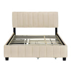 Lit Plateforme Queen Size en Velours avec 1 Lit Gigogne Twin XL, Cadre de Lit Rembourré et 2 Tiroirs de Rangement, Aucun Sommier Tapissier Requis