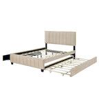 Lit Plateforme Queen Size en Velours avec 1 Lit Gigogne Twin XL, Cadre de Lit Rembourré et 2 Tiroirs de Rangement, Aucun Sommier Tapissier Requis