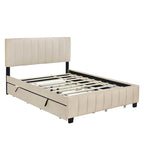 Lit Plateforme Queen Size en Velours avec 1 Lit Gigogne Twin XL, Cadre de Lit Rembourré et 2 Tiroirs de Rangement, Aucun Sommier Tapissier Requis