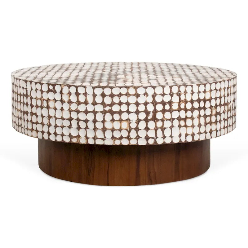 Table basse piédestal ronde en coquille de noix de coco