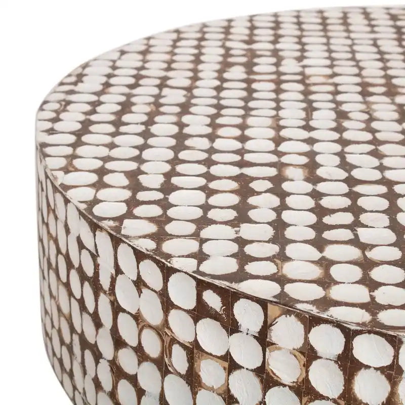 Table basse piédestal ronde en coquille de noix de coco