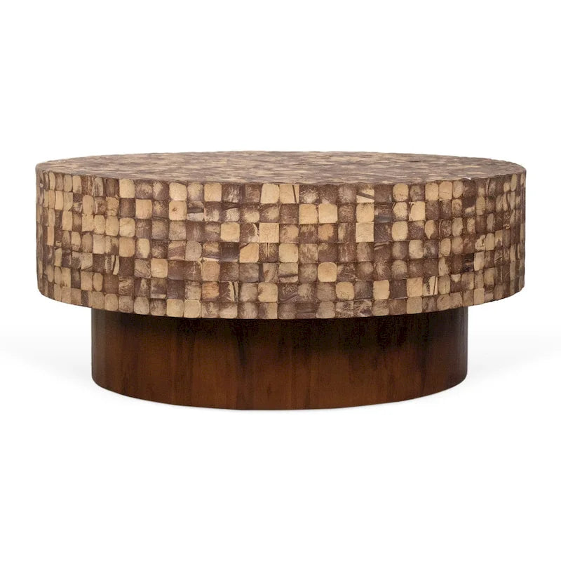 Table basse piédestal ronde en coquille de noix de coco