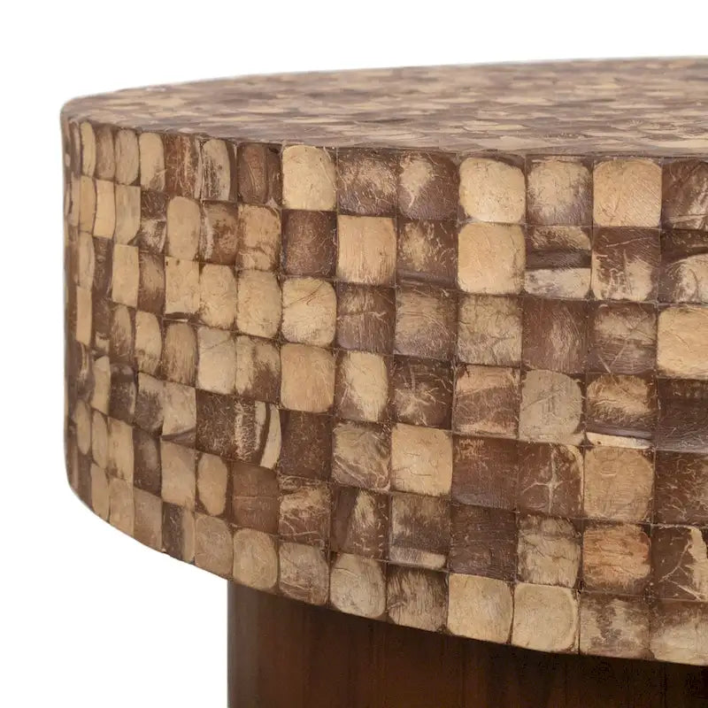 Table basse piédestal ronde en coquille de noix de coco