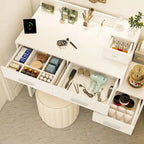 Coiffeuse réversible avec station de recharge, 4 tiroirs en bois et 1 meuble de rangement - N/A