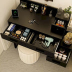 Coiffeuse réversible avec station de recharge, 4 tiroirs en bois et 1 meuble de rangement - N/A