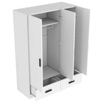Armoire de chambre à 3 portes avec tringle à vêtements et 2 tiroirs de rangement, organisateur de vêtements en bois massif avec étagères de rangement