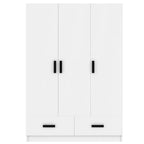 Armoire de chambre à 3 portes avec tringle à vêtements et 2 tiroirs de rangement, organisateur de vêtements en bois massif avec étagères de rangement