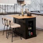 Grand îlot de cuisine avec bar de petit-déjeuner pliant, plateau en bois et étagères