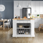 Grand îlot de cuisine avec bar de petit-déjeuner pliant, plateau en bois et étagères