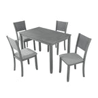 Ensemble table et chaises de salle à manger 5 pièces, table à manger rectangulaire en bois avec 4 chaises rembourrées à dossier haut et 1 banc