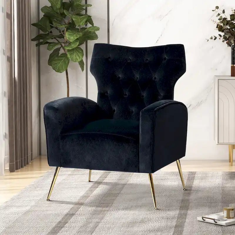 Fauteuil contemporain à dossier capitonné avec pieds en métal