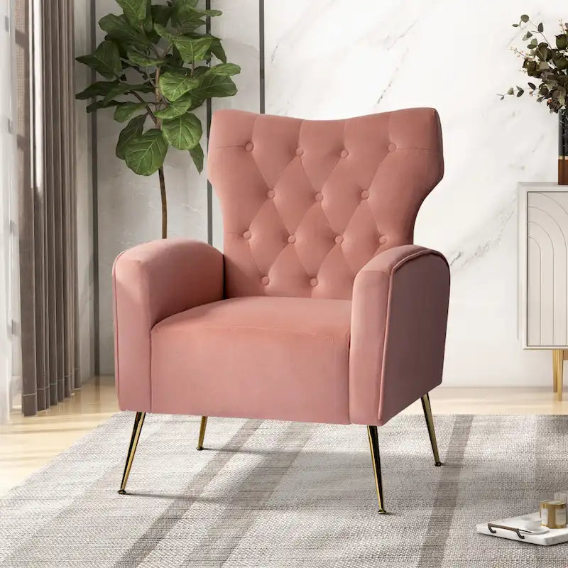 Fauteuil contemporain à dossier capitonné avec pieds en métal