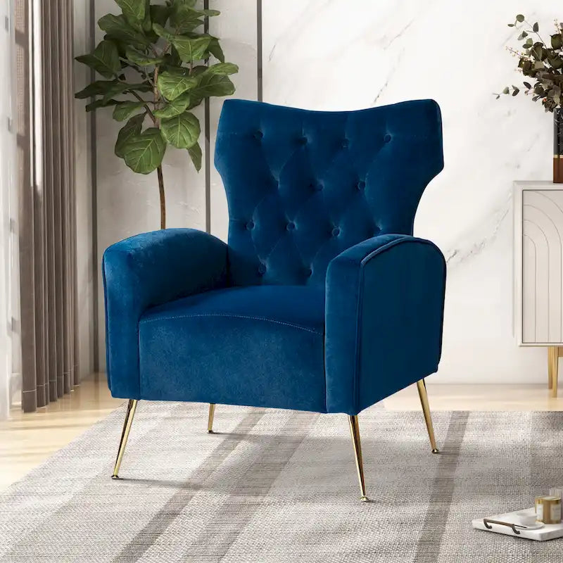 Fauteuil contemporain à dossier capitonné avec pieds en métal