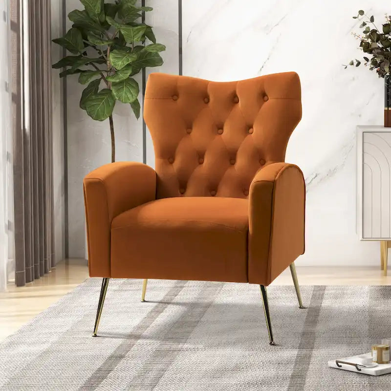 Fauteuil contemporain à dossier capitonné avec pieds en métal