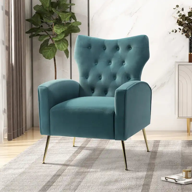 Fauteuil contemporain à dossier capitonné avec pieds en métal