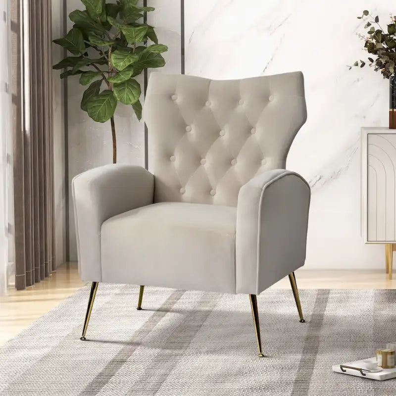 Fauteuil contemporain à dossier capitonné avec pieds en métal
