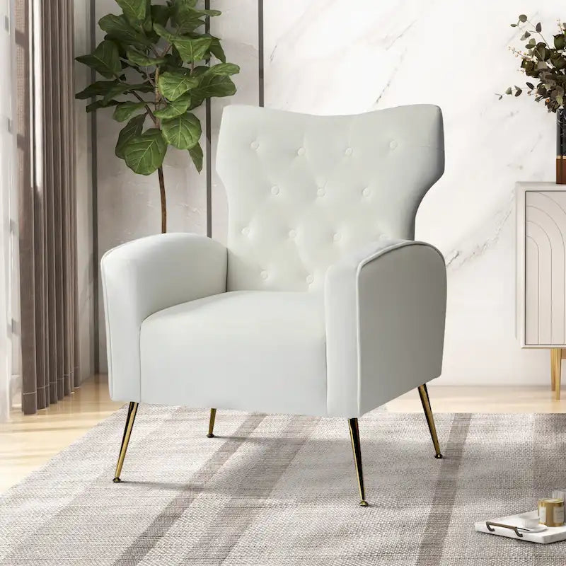 Fauteuil contemporain à dossier capitonné avec pieds en métal