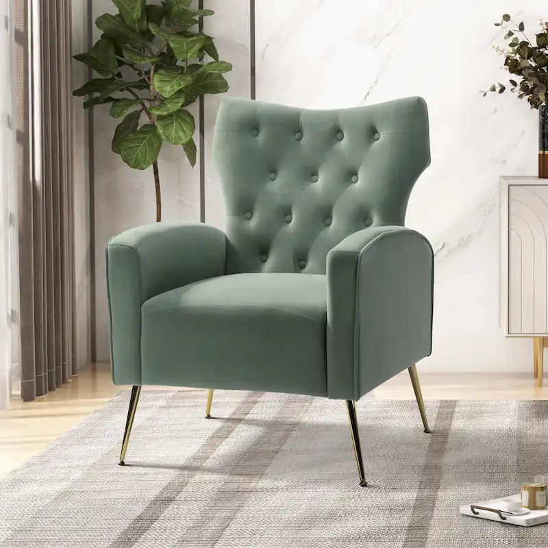 Fauteuil contemporain à dossier capitonné avec pieds en métal