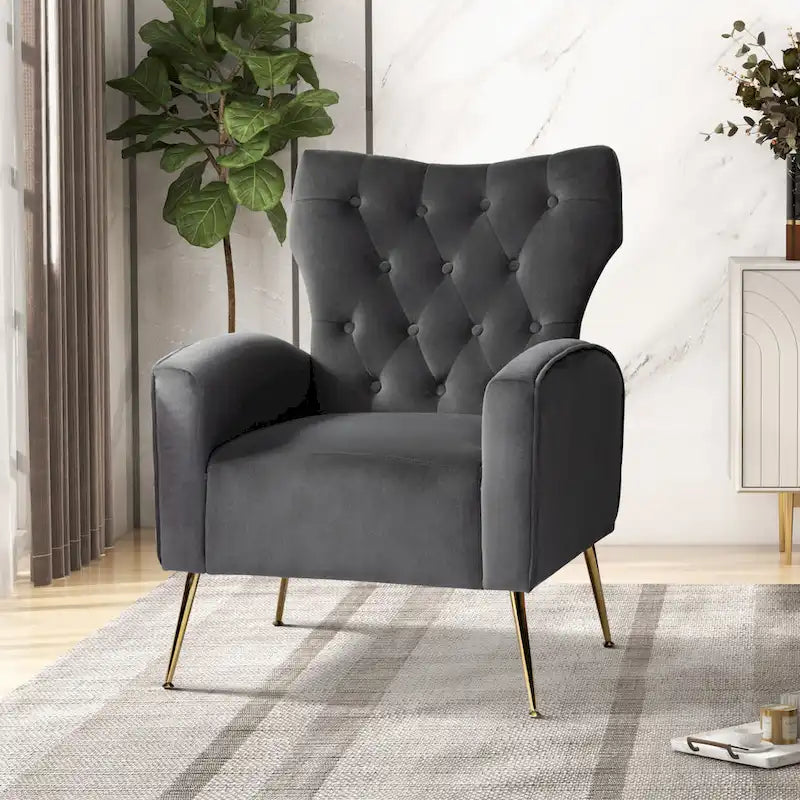 Fauteuil contemporain à dossier capitonné avec pieds en métal