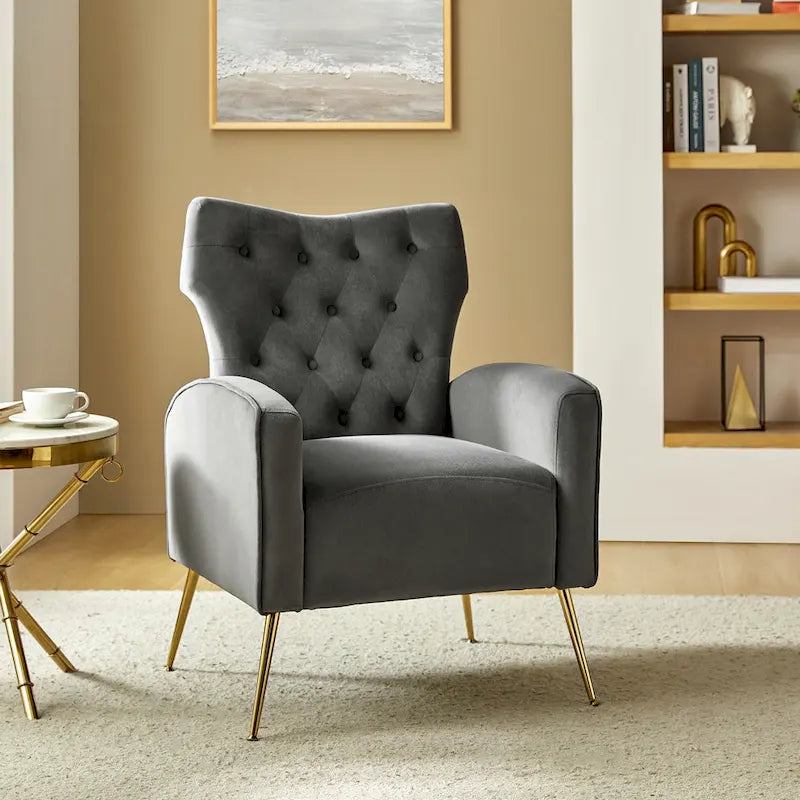 Fauteuil contemporain à dossier capitonné avec pieds en métal