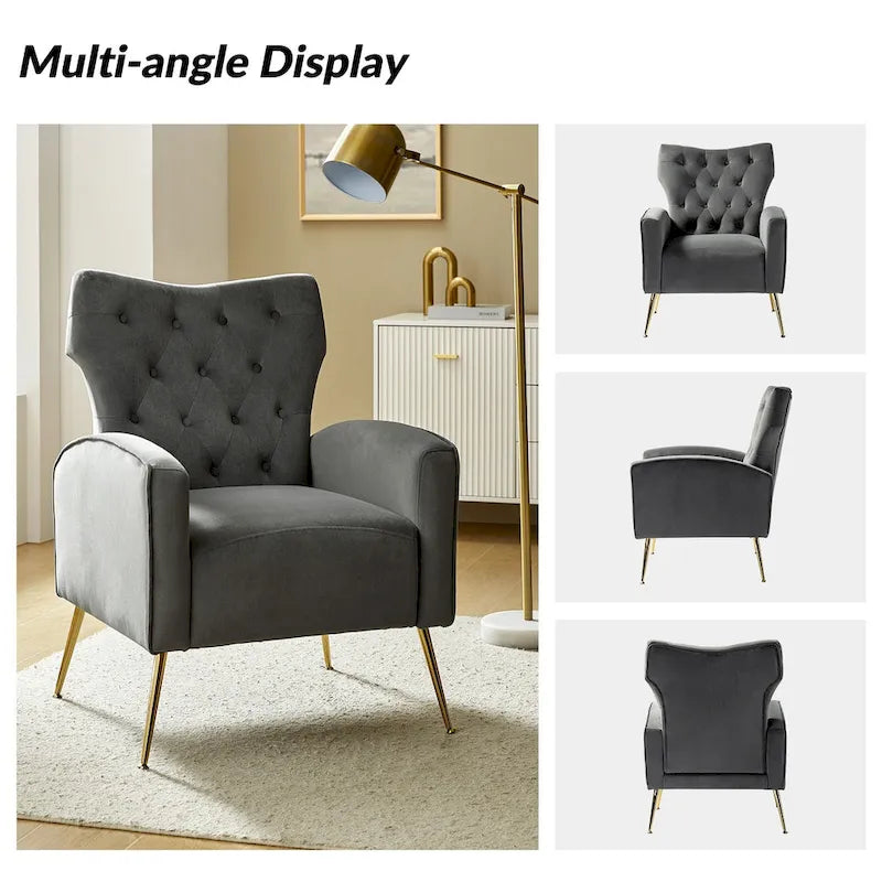Fauteuil contemporain à dossier capitonné avec pieds en métal