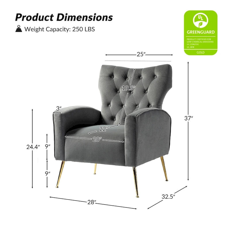 Fauteuil contemporain à dossier capitonné avec pieds en métal