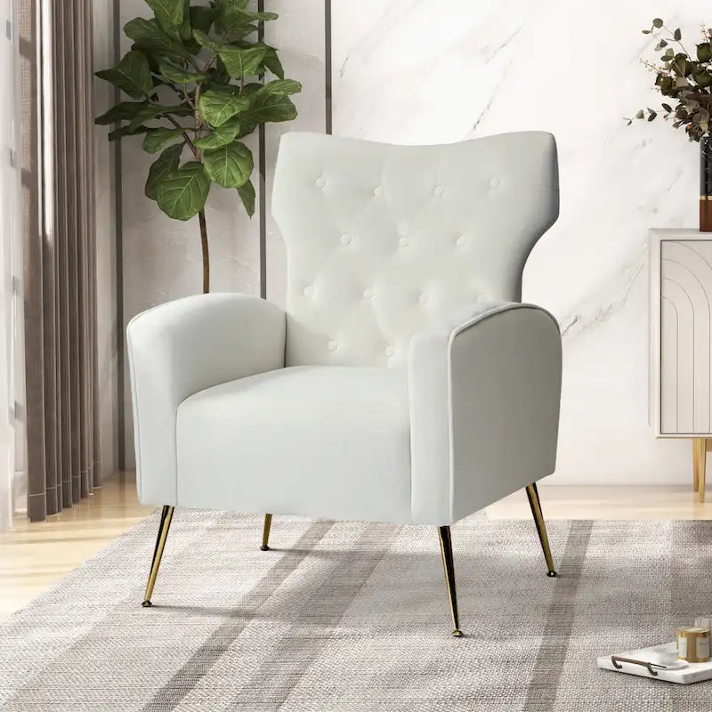 Fauteuil contemporain à dossier capitonné avec pieds en métal