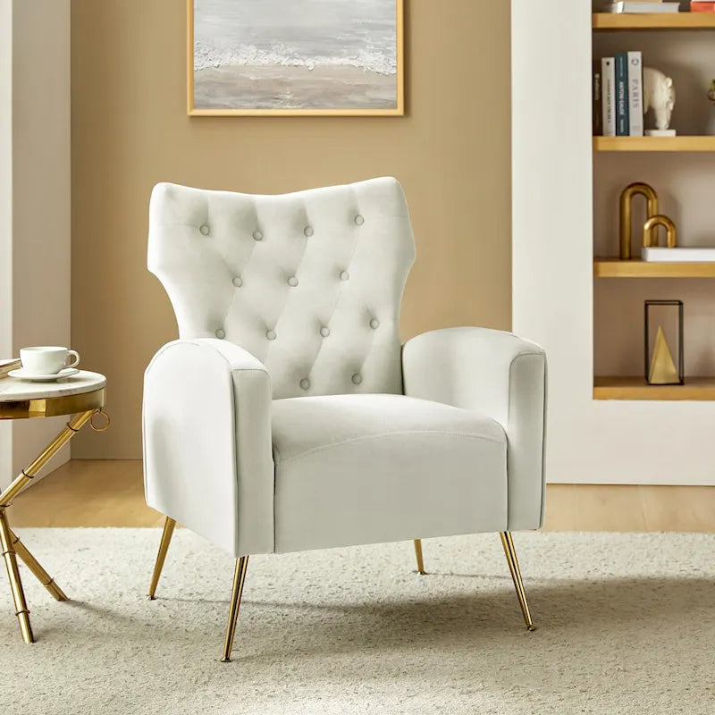 Fauteuil contemporain à dossier capitonné avec pieds en métal
