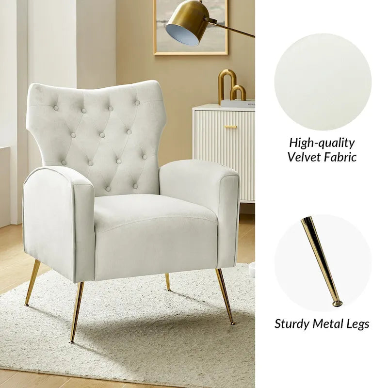 Fauteuil contemporain à dossier capitonné avec pieds en métal