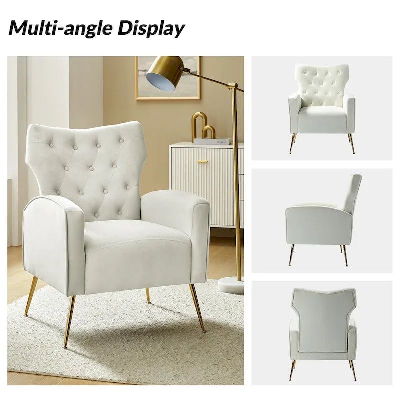 Fauteuil contemporain à dossier capitonné avec pieds en métal