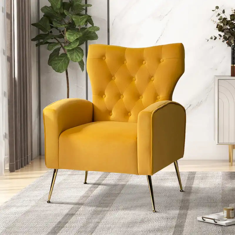 Fauteuil contemporain à dossier capitonné avec pieds en métal