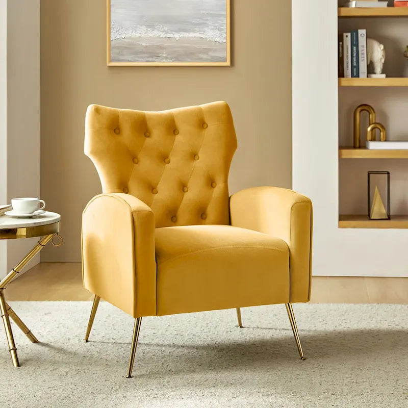 Fauteuil contemporain à dossier capitonné avec pieds en métal