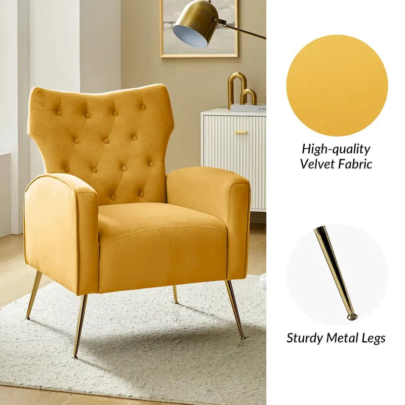 Fauteuil contemporain à dossier capitonné avec pieds en métal