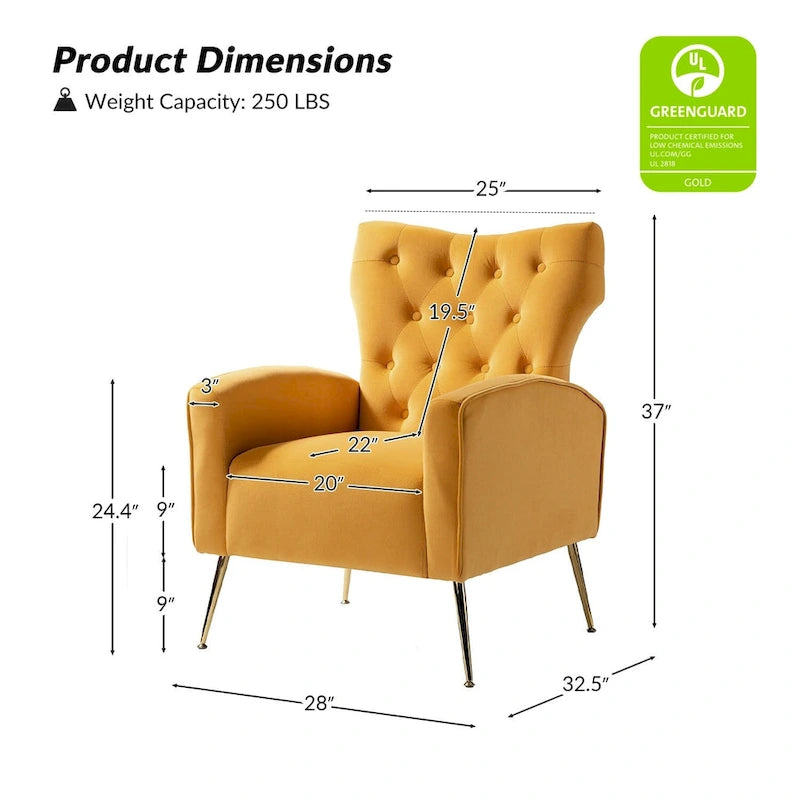 Fauteuil contemporain à dossier capitonné avec pieds en métal