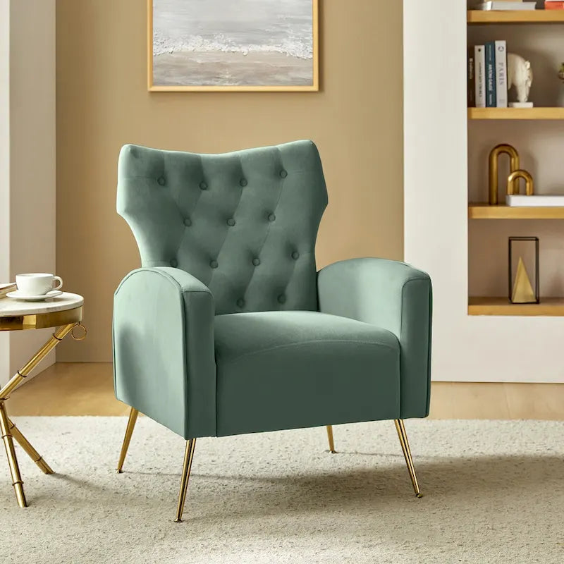 Fauteuil contemporain à dossier capitonné avec pieds en métal