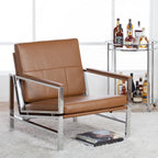 Fauteuil d'appoint du milieu du siècle en métal et cuir reconstitué