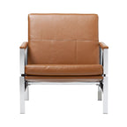 Fauteuil d'appoint du milieu du siècle en métal et cuir reconstitué