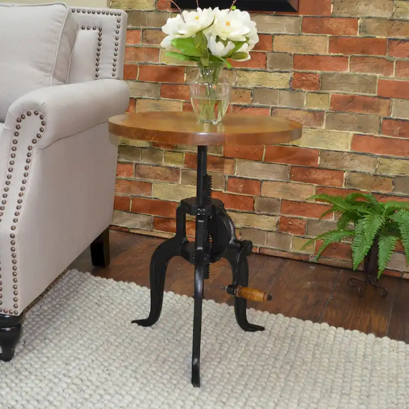 Carolina Living Regan Adjustable Accent Table - Chestnut Top - Black Base