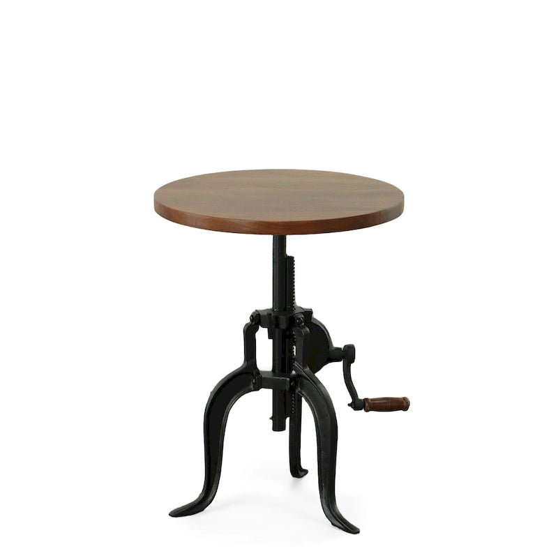 Table d'appoint à hauteur réglable avec plateau en manguier et base en fonte