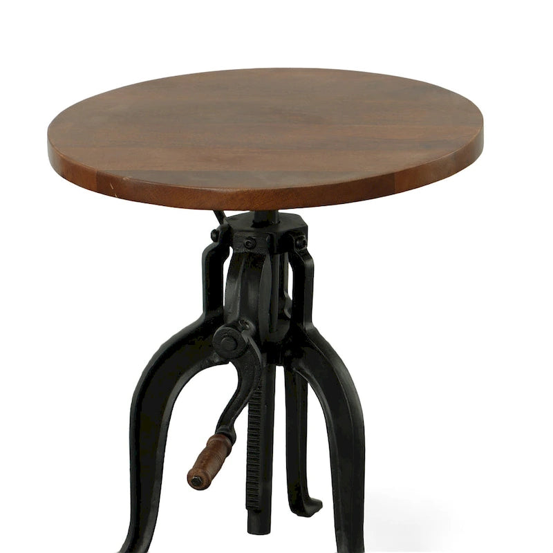 Table d'appoint à hauteur réglable avec plateau en manguier et base en fonte