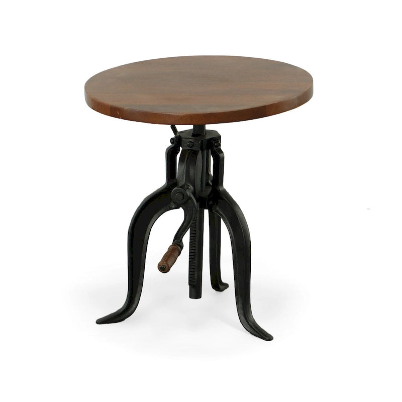 Table d'appoint à hauteur réglable avec plateau en manguier et base en fonte
