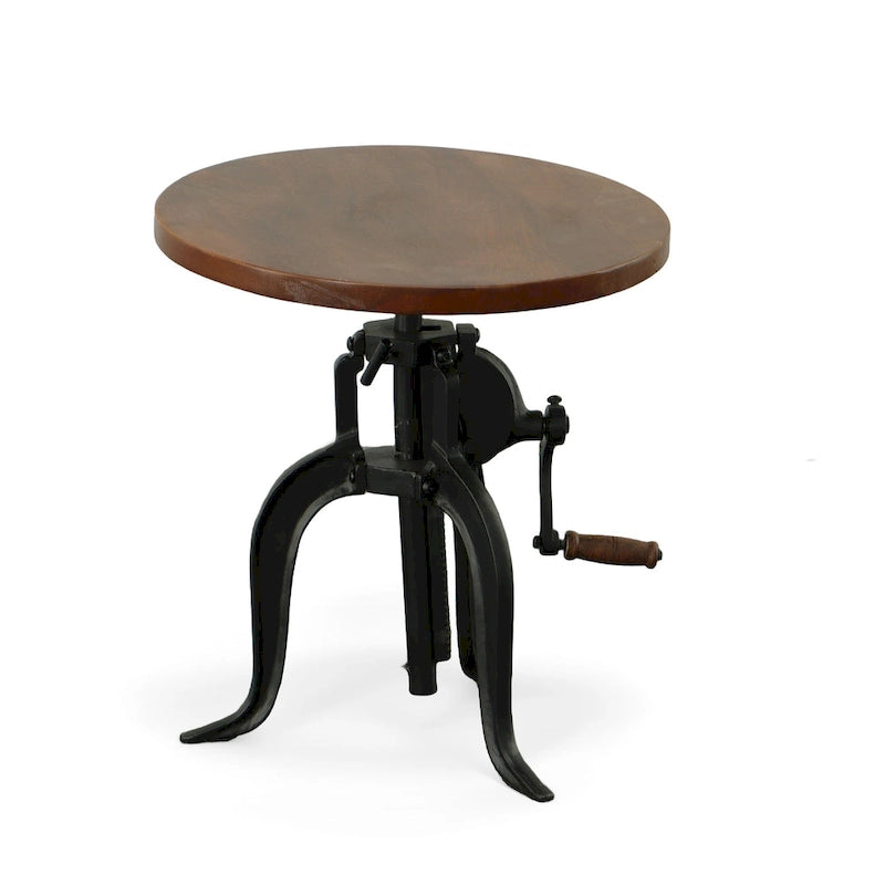 Table d'appoint à hauteur réglable avec plateau en manguier et base en fonte