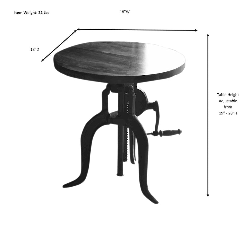 Table d'appoint à hauteur réglable avec plateau en manguier et base en fonte