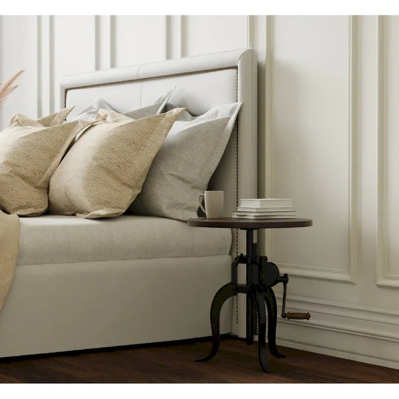 Table d'appoint à hauteur réglable avec plateau en manguier et base en fonte