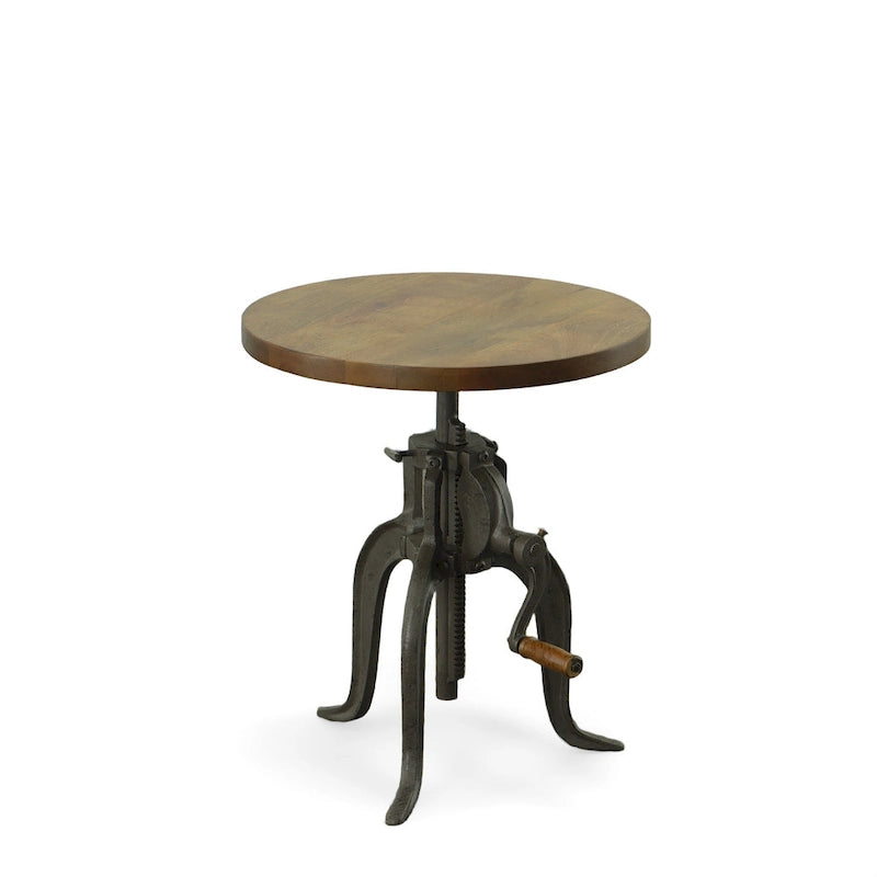 Table d'appoint à hauteur réglable avec plateau en manguier et base en fonte