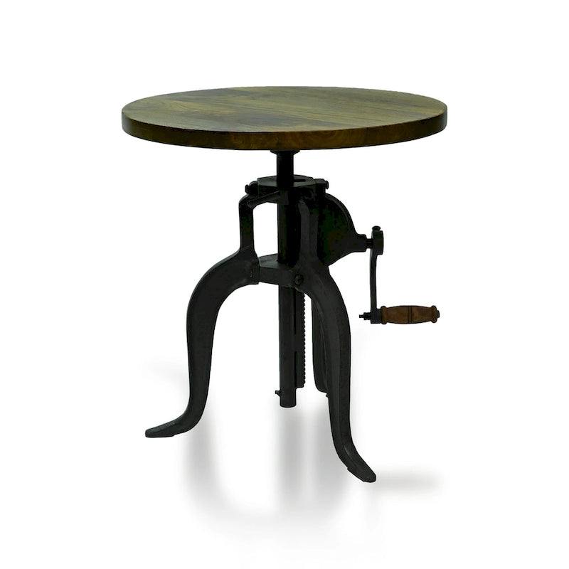Table d'appoint à hauteur réglable avec plateau en manguier et base en fonte